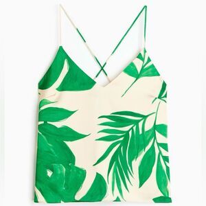 H&M Womens Tropical Satin Cami Tank Top Cream Green Small NEW